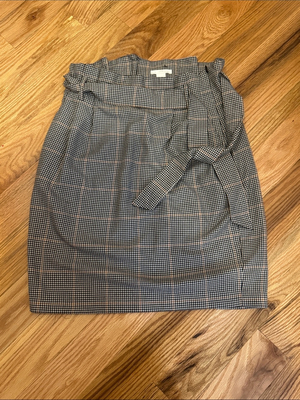 H&M Size M High-Waist Gingham Paperbag Office Skirt in Black & White